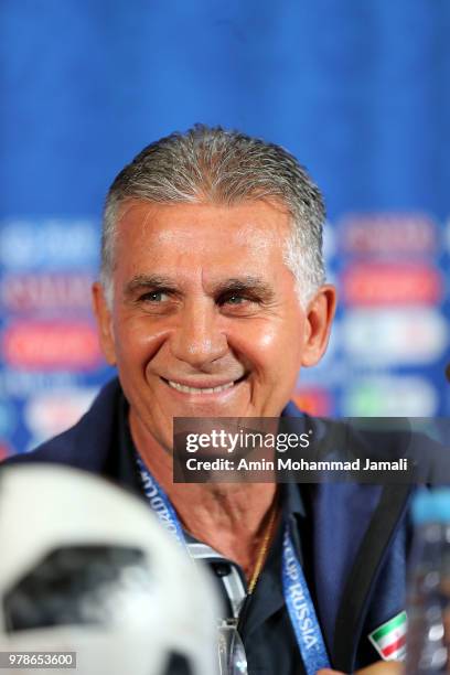 Carlos Queiroz head coach and manager of Iran looks on during a press conference befor match between Iran & Spain FIFA World Cup Russia 2018 at Kazan...