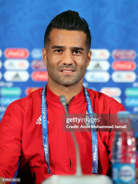 Masoud Shojaei of Iran looks on during a press conference before match between Iran & Spain FIFA World Cup Russia 2018 at Kazan Arena on June 19,...