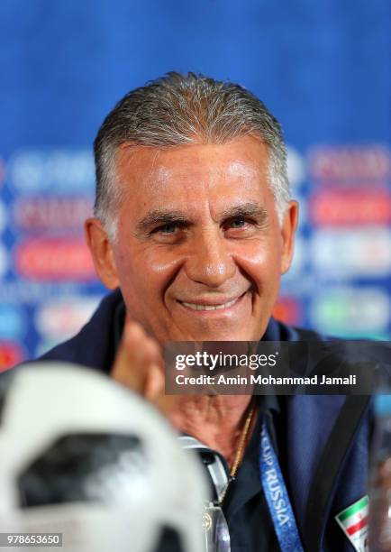 Carlos Queiroz head coach and manager of Iran looks on during a press conference before match between Iran & Spain FIFA World Cup Russia 2018 at...