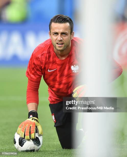 Lukasz Fabianski of Poland during warm up before the 2018 FIFA World Cup Russia group H match between Poland and Senegal at Spartak Stadium on June...