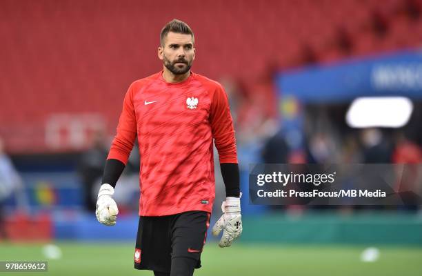 Bartosz Bialkowski of Poland during warm up before the 2018 FIFA World Cup Russia group H match between Poland and Senegal at Spartak Stadium on June...