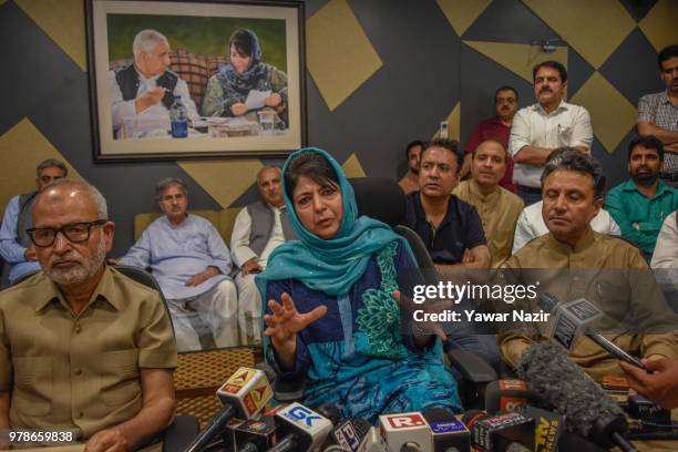 Omar Abdullah former chief minister of Jammu and Kashmir , addresses media persons after the ruling Bharatiya Janata Party ended its alliance with...