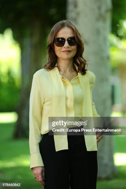 French actress Isabelle Huppert attends the press conference of the l Prix Dialogo 2018 For Spanish-French Friendship at French embassy on June 19,...