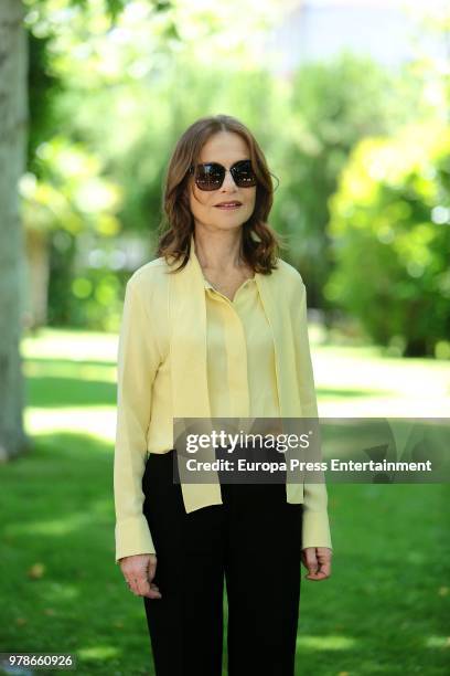 French actress Isabelle Huppert attends the press conference of the l Prix Dialogo 2018 For Spanish-French Friendship at French embassy on June 19,...