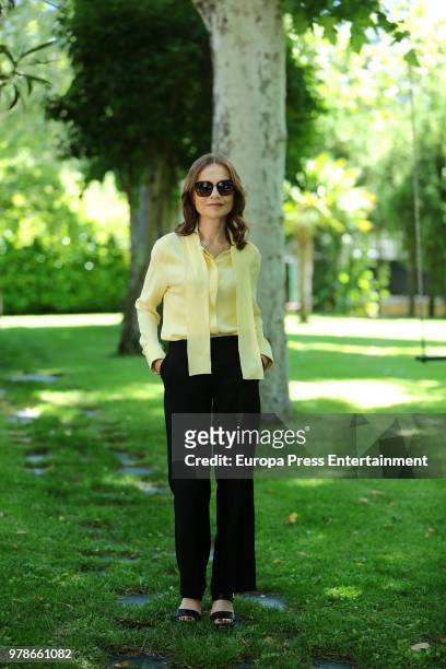 French actress Isabelle Huppert attends the press conference of the l Prix Dialogo 2018 For Spanish-French Friendship at French embassy on June 19,...