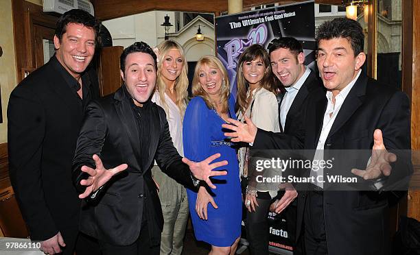 Sam Kane, Anthony Costa, Jo Simmons, Sarah Jane Buckley, Ciara Jansen, Rob McVeigh and John Altman attend a photocall to launch 'PopStar' The Musical...