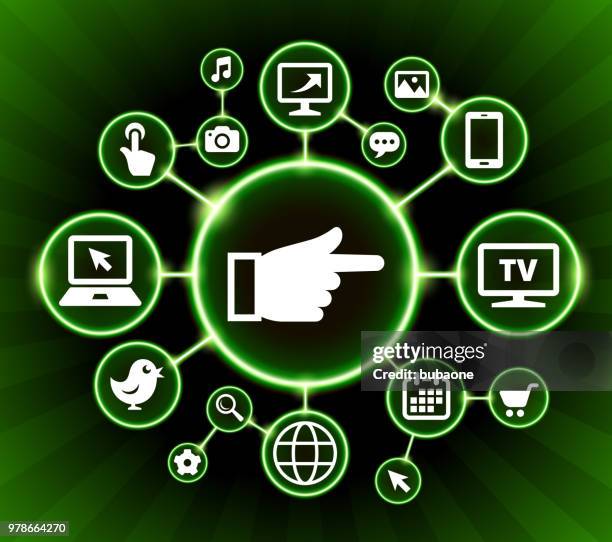 hand pointing internet communication technology dark buttons background - wireless access point stock illustrations