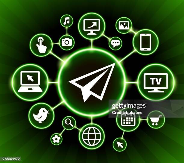 paper airplane internet communication technology dark buttons background - glider stock illustrations