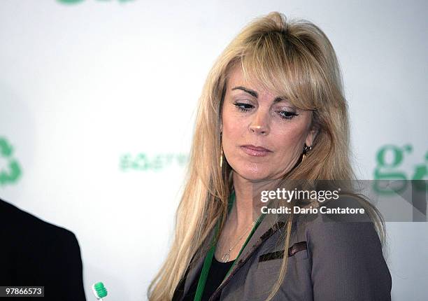 Dina Lohan introduces the "Aqua Freedom Green Lohan Toothbrush" at Pier 92 on March 19, 2010 in New York City.