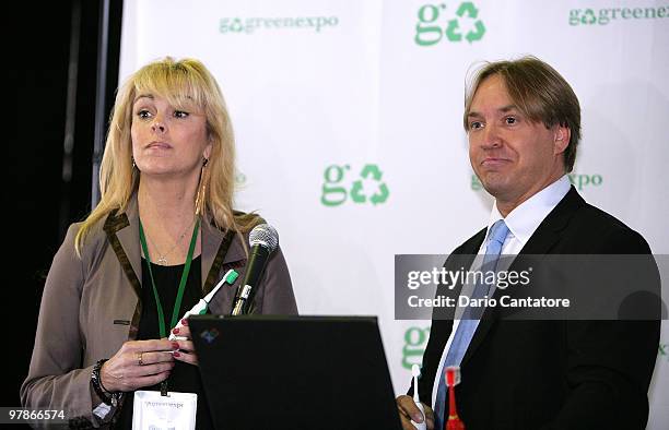 Dina Lohan and Todd Spinelli introduces the "Aqua Freedom Green Lohan Toothbrush" at Pier 92 on March 19, 2010 in New York City.