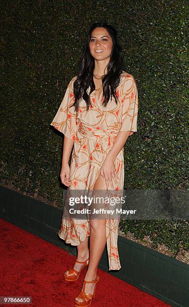 Actress Olivia Munn arrives at the Ferrari 458 Italia Brings Funds for Haiti Relief event at Fleur de Lys on March 18, 2010 in Los Angeles,...