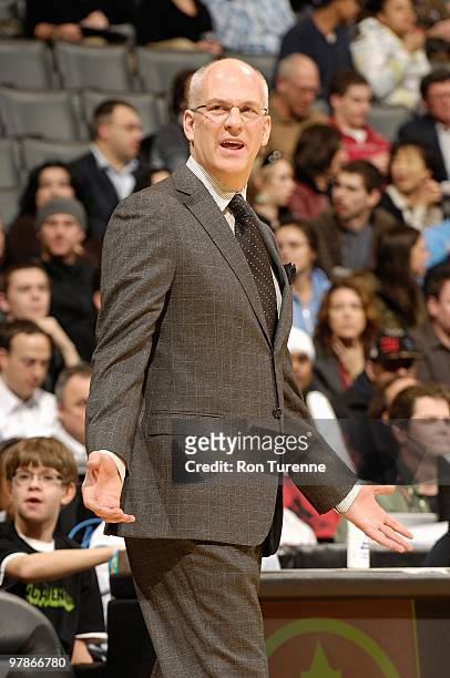 Head coach Jay Triano of the Toronto Raptors reacts during the game against the Portland Trail Blazers on February 24, 2010 at Air Canada Centre in...