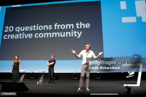 Arthur Sadoun , Nick Law and Carla Serrano speak onstage during the Publicis and Arthur Sadoun session at the Cannes Lions Festival 2018 on June 19,...