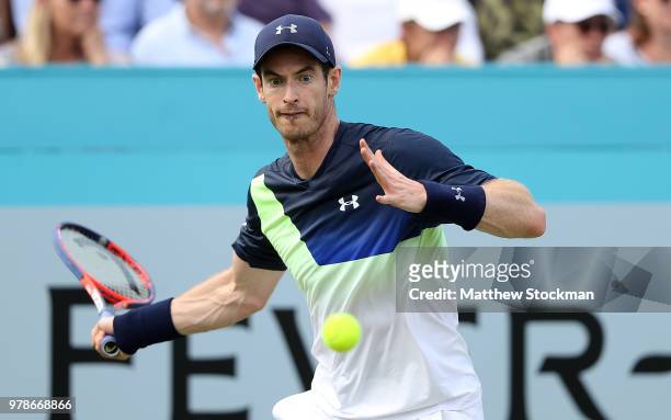 Andy Murray of Great Britain plays a forehand during his match against Nick Kyrgios of Australia on Day Two of the Fever-Tree Championships at Queens...