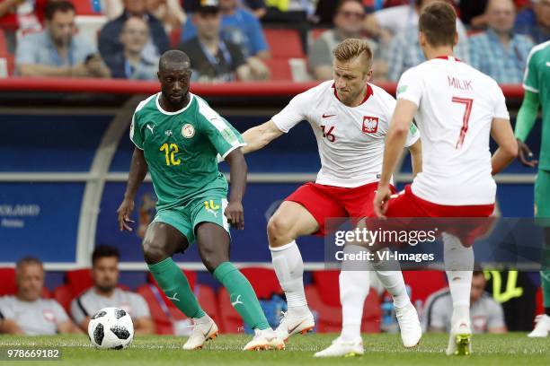 Youssouf Sabaly of Senegal, Jakub Blaszczykowski of Poland during the 2018 FIFA World Cup Russia group H match between Poland and Senegal at the...