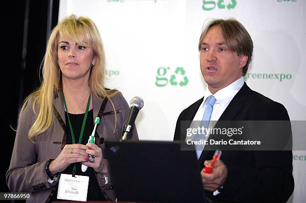 Dina Lohan and Todd Spinelli introduces the "Aqua Freedom Green Lohan Toothbrush" at Pier 92 on March 19, 2010 in New York City.