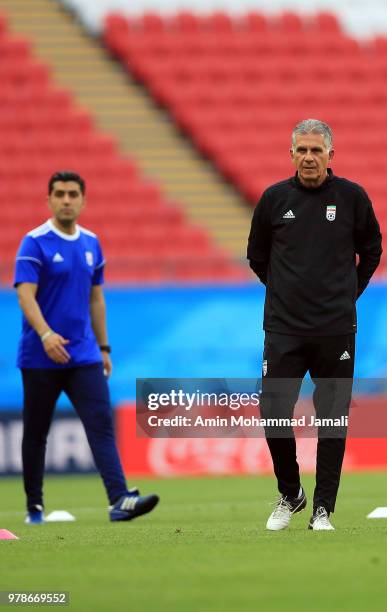 Carlos Queiroz head coach and manager of Iran looks on during a training session before the group B match between Iran and Spain FIFA World Cup...