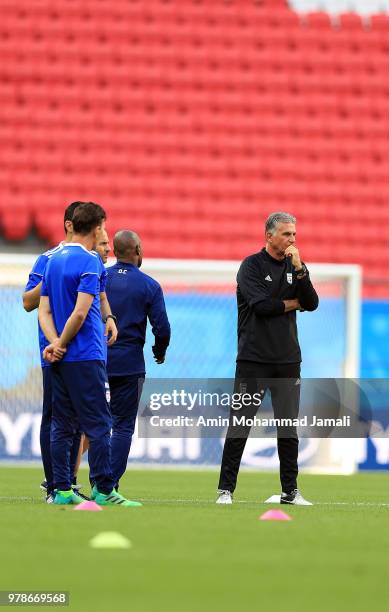 Carlos Queiroz head coach and manager of Iran looks on during a training session before the group B match between Iran and Spain FIFA World Cup...