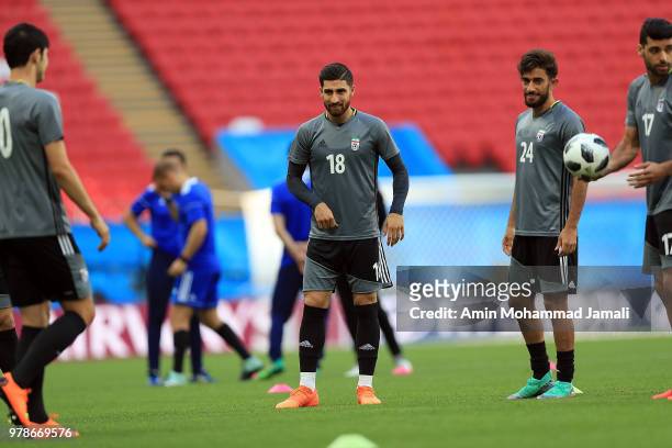 Iranian Players in action during a training session before the group B match between Iran and Spain FIFA World Cup Russia 2018 at Kazan Arena on June...