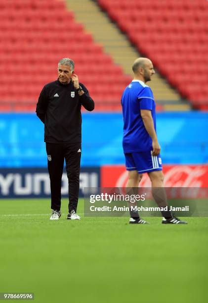 Carlos Queiroz head coach and manager of Iran looks on during a training session before the group B match between Iran and Spain FIFA World Cup...