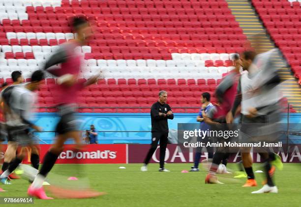 Carlos Queiroz head coach and manager of Iran looks on during a training session before the group B match between Iran and Spain FIFA World Cup...