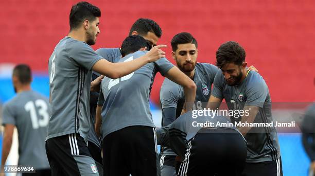 Iranian Players in action during a training session before the group B match between Iran and Spain FIFA World Cup Russia 2018 at Kazan Arena on June...