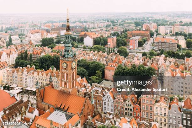 aerial view of gdansk cityscape, poland - dlugi targ stock pictures, royalty-free photos & images