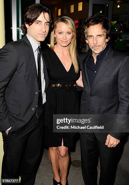 Writer/director Noah Baumbach, actress Christine Taylor and actor Ben Stiller arrive at the Los Angeles Premiere of "Greenberg" at ArcLight Cinemas...