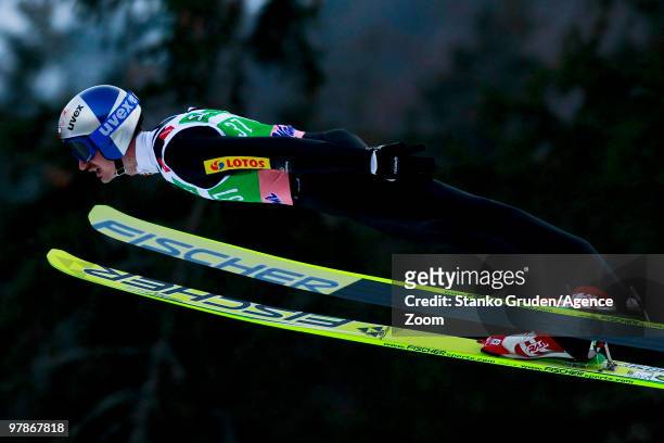 Adam Malysz of Poland jumps during the FIS Ski Flying World Championships, Day 1 HS215 on March 19, 2010 in Planica, Slovenia.