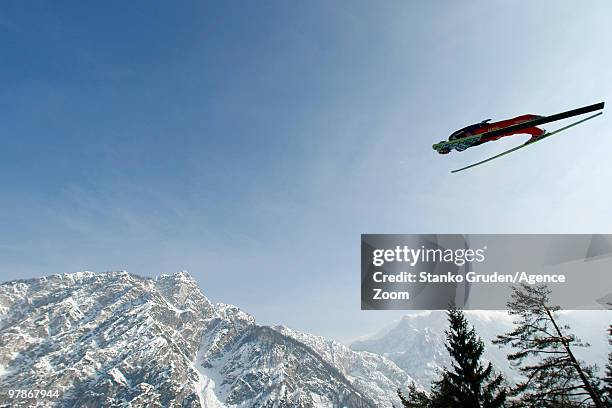 Simon Ammann of Switzerland jumps during the FIS Ski Flying World Championships, Day 1 HS215 on March 19, 2010 in Planica, Slovenia.