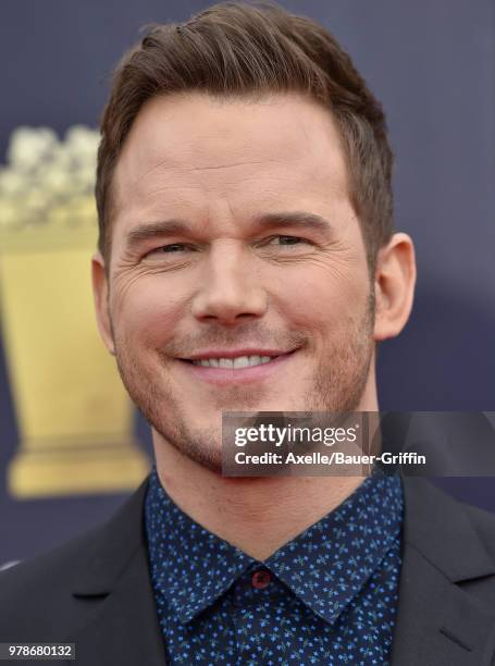 Actor Chris Pratt attends the 2018 MTV Movie And TV Awards at Barker Hangar on June 16, 2018 in Santa Monica, California.