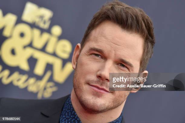 Actor Chris Pratt attends the 2018 MTV Movie And TV Awards at Barker Hangar on June 16, 2018 in Santa Monica, California.