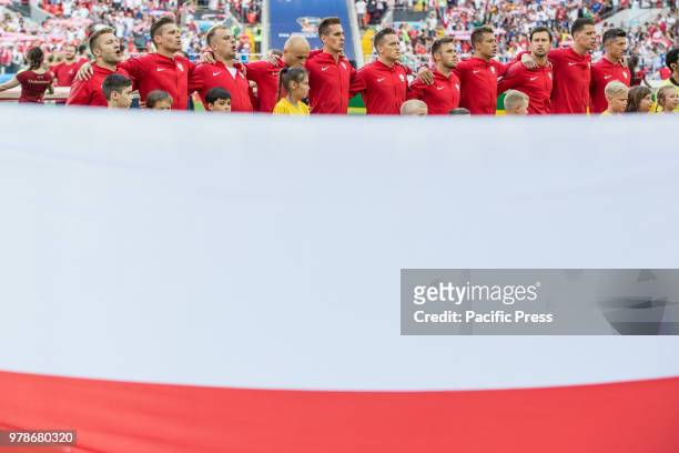 Poland team during match between Poland and Senegal, valid for the first round of Group H of the 2018 World Cup, held at the Spartak Stadium.