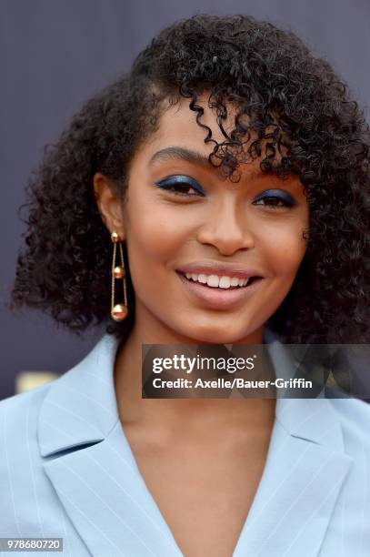 Actress Yara Shahidi attends the 2018 MTV Movie And TV Awards at Barker Hangar on June 16, 2018 in Santa Monica, California.