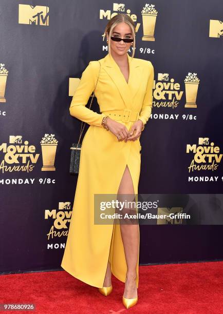 Actress Jasmine Sanders attends the 2018 MTV Movie And TV Awards at Barker Hangar on June 16, 2018 in Santa Monica, California.