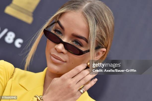 Actress Jasmine Sanders attends the 2018 MTV Movie And TV Awards at Barker Hangar on June 16, 2018 in Santa Monica, California.