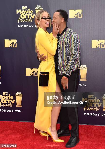 Actors Jasmine Sanders and Terrence J attend the 2018 MTV Movie And TV Awards at Barker Hangar on June 16, 2018 in Santa Monica, California.