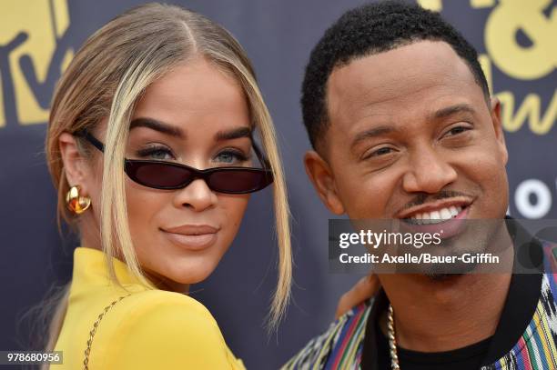 Actors Jasmine Sanders and Terrence J attend the 2018 MTV Movie And TV Awards at Barker Hangar on June 16, 2018 in Santa Monica, California.