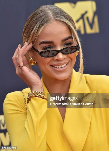 Actress Jasmine Sanders attends the 2018 MTV Movie And TV Awards at Barker Hangar on June 16, 2018 in Santa Monica, California.