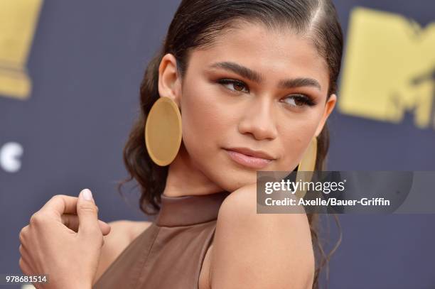 Actress/singer Zendaya attends the 2018 MTV Movie And TV Awards at Barker Hangar on June 16, 2018 in Santa Monica, California.