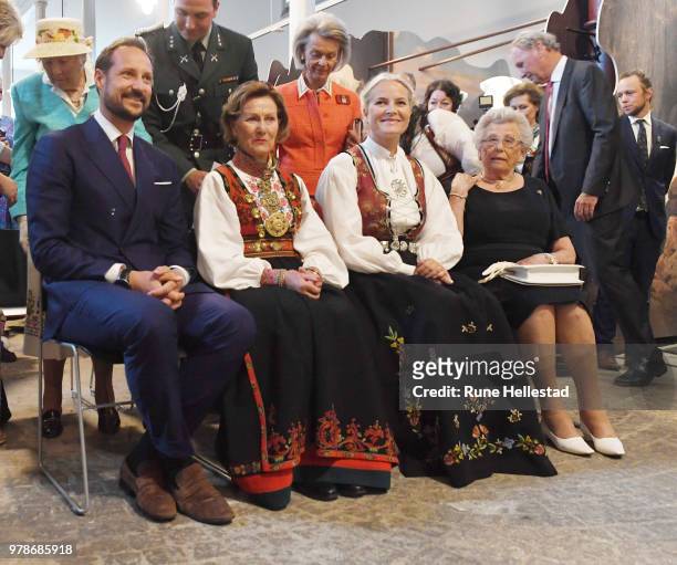 Crown Prince Haakon, Queen Sonja, Crown Princess Mette- Marit and Princess Astrid, Fru Ferner are seen during the opening of the exhibition...