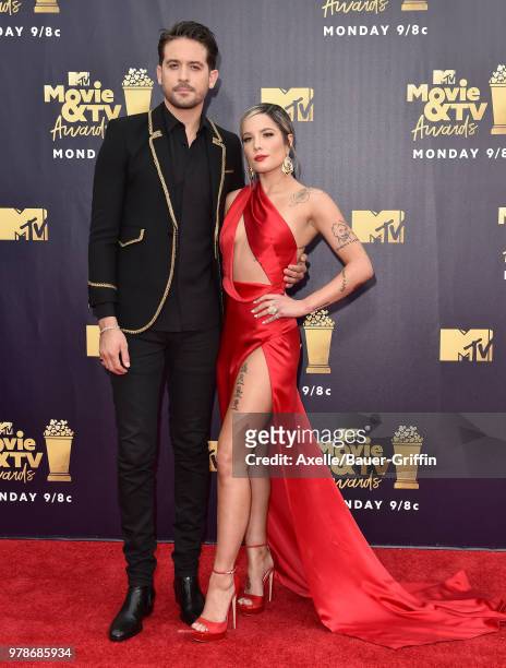 Rapper G-Eazy and singer Halsey attend the 2018 MTV Movie And TV Awards at Barker Hangar on June 16, 2018 in Santa Monica, California.