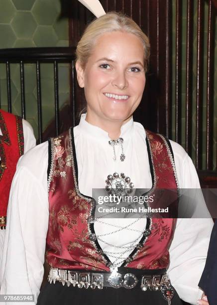 Crown Princess Mette- Marit is seen during the opening of the exhibition 'Tradition And Inspiration. National Heritage In The Royal Collections' in...