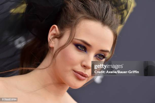 Actress Katherine Langford attends the 2018 MTV Movie And TV Awards at Barker Hangar on June 16, 2018 in Santa Monica, California.