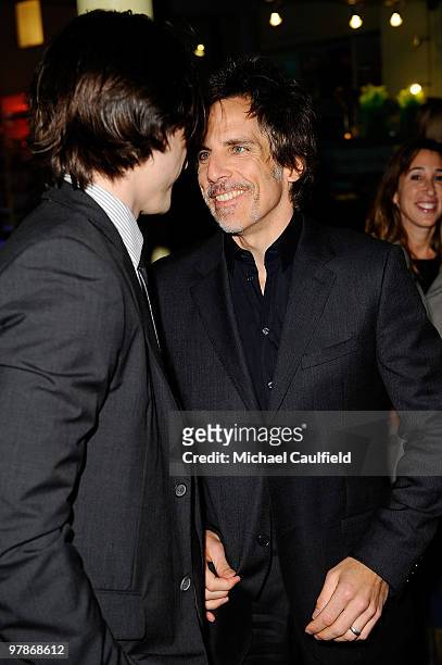 Writer/director Noah Baumbach and actor Ben Stiller arrive at the Los Angeles Premiere of "Greenberg" at ArcLight Cinemas on March 18, 2010 in...