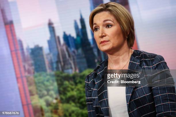 Ellen Zentner, managing director and chief U.S. Economist for Morgan Stanley & Co., listens during a Bloomberg Television interview in New York,...