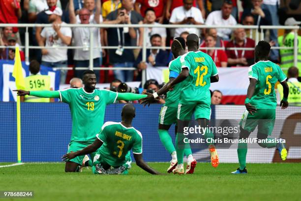 Baye Niang of Senegal celebrates with his teammates after scoring his sides second goal during the 2018 FIFA World Cup Russia group H match between...