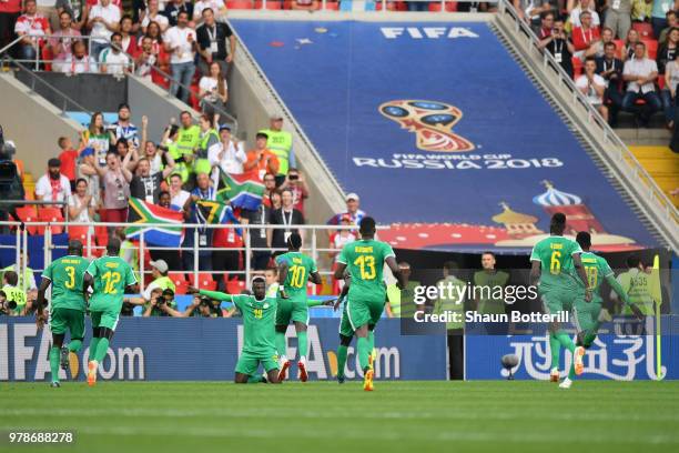 Mbaye Niang of Senegal celebrates with teammates after scoring his team's second goal during the 2018 FIFA World Cup Russia group H match between...