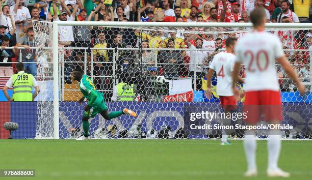 Mbaye Niang of Senegal scores an open goal to bring the score to 2-0 during the 2018 FIFA World Cup Russia group H match between Poland and Senegal...