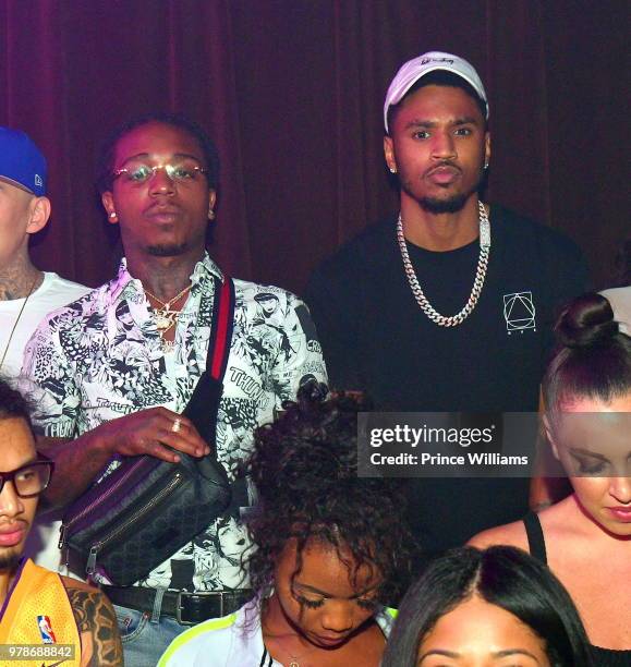 Singer Jacquees and Trey Songz attends The Birthday Bash Finale at Tongue & Groove City on June 19, 2018 in Atlanta, Georgia.